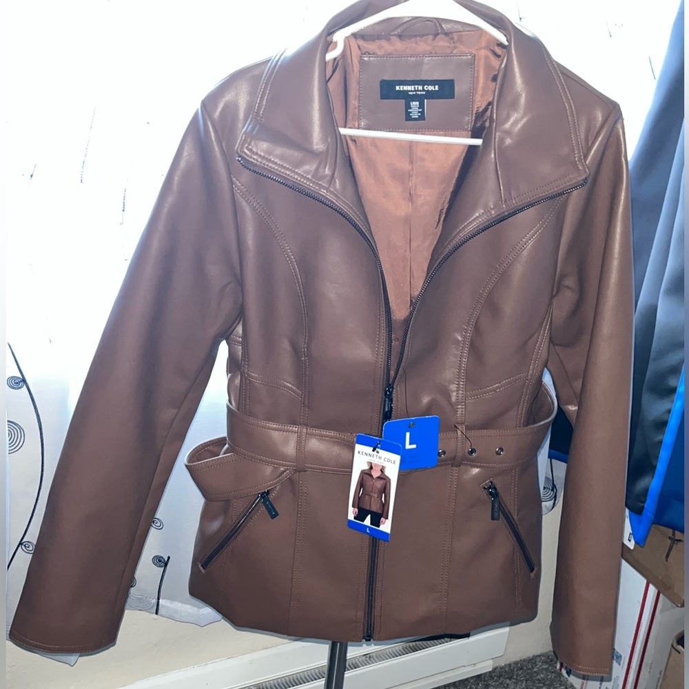 Kenneth Cole Women's Faux Leather Jacket in Rich Brown